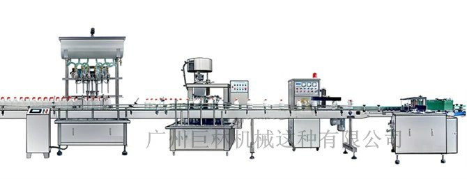 直列式裝機、自動鎖蓋機、鋁箔封口、糨糊貼標灌裝線 